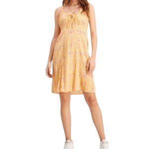 Hippie Rose 👗Yellow Ditsy Spring Tie-Neck Babydoll Dress Size L